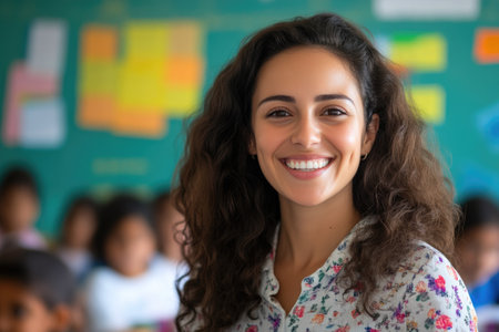 Confident Teacher Smiling in Front of Classの素材