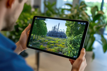 Professional engineer using tablet for plant designの素材