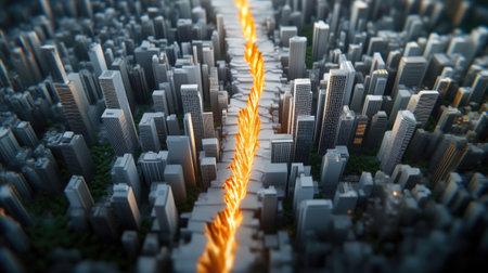 Skyscrapers Tilting Over Glowing Earth Crackの素材