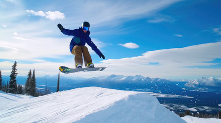 Dynamic Snowboard Jump on Snowy Mountainsの素材