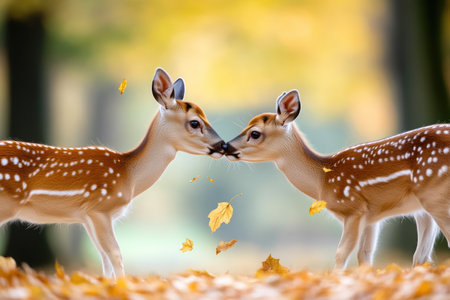 Autumn Scene with Nuzzling Deerの素材
