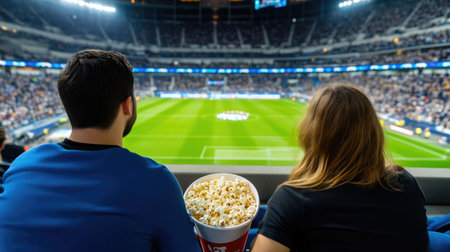 Couple Enjoying Popcorn at Soccer Gameの素材
