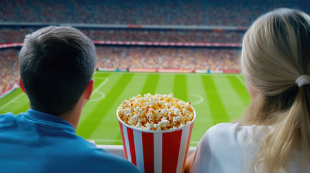 Excited Soccer Fans Eating Popcornの素材