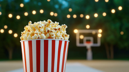 Popcorn Against a Basketball Backgroundの素材