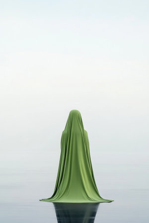 Ethereal Woman in Green Scarf on Black Salt Lakeの素材
