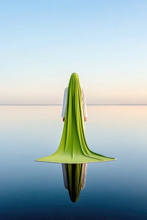 Woman Dressed in Green Scarf Amid Pastel Horizonの素材