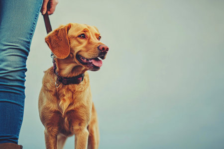 Happy Person Walking Their Dog with Neutral Tonesの素材
