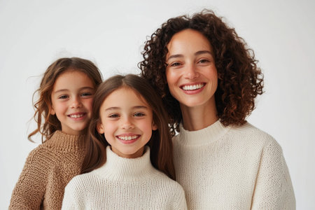 Young mom and daughter smiling with love in their eyesの素材