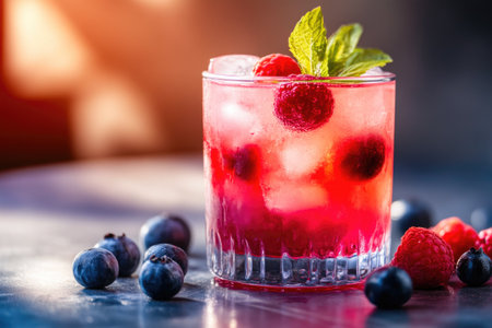 Refreshing Pink and Red Drink with Ice and Berriesの素材