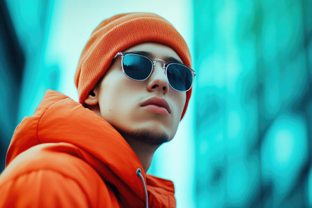 Modern Streetwear Fashion in a Vibrant Cityscapeの素材