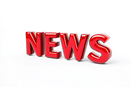 Bright Red "NEWS" Typography Isolated on Whiteの素材