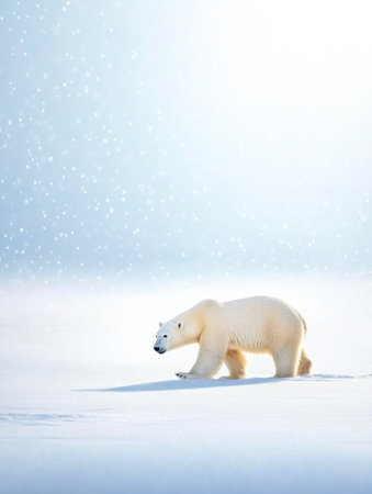 Solitary Polar Bear Trekking Through Snowy Wildernessの素材