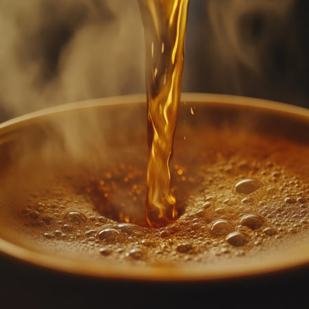Warm coffee steam rising from freshly brewed cupの素材