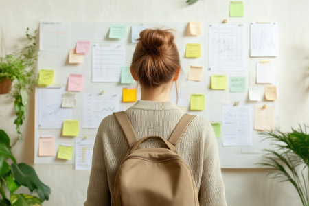 Inspiring workspace with plants, notes, and motivational vibesの素材