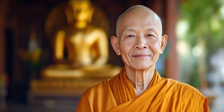 Elderly Buddhist Monk in Peaceful Monasteryの素材