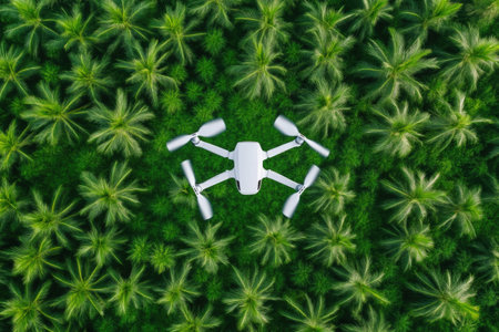 Aerial Drone Gliding Through Palm Treesの素材