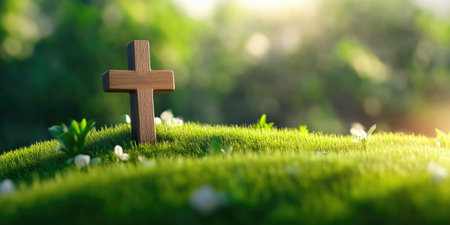 Close-Up of Hilltop Cross Against Sunlightの素材