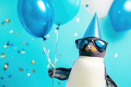 Cool Penguin Wearing Sunglasses and Party Hatの素材
