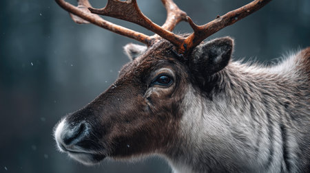 Wild Reindeer Roaming Through Frozen Forestの素材