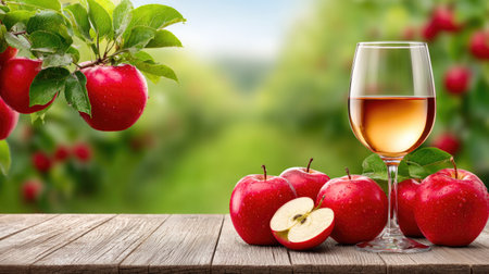 Apples and Apple Juice on Wooden Tableの素材