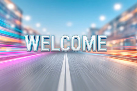Welcome Text on Fast City Lights Roadの素材