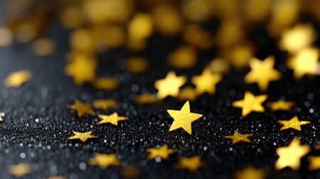 Golden Stars on Black Glitter Surfaceの素材