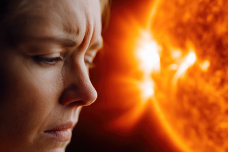 Close-up of Woman Affected by Solar Flareの素材