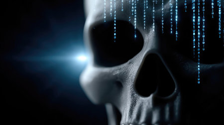 Digital Skull with Binary Code in Cyberpunk Styleの素材