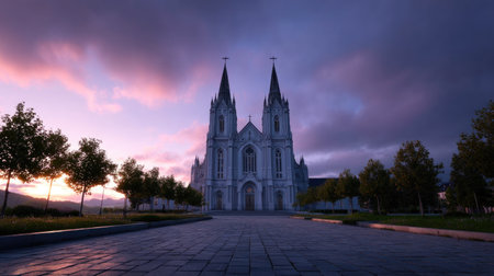 Grand Cathedral at Sunrise with Cloudy Skyの素材