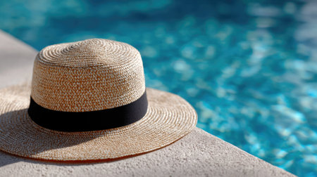Straw Hat by the Pool on Sunny Dayの素材