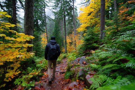 Autumn Hike Through Vibrant Forest Pathの素材