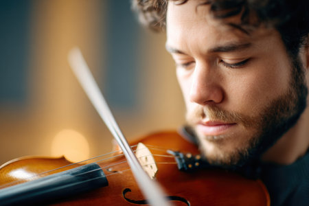Focused Musician Playing Violin Close-Upの素材