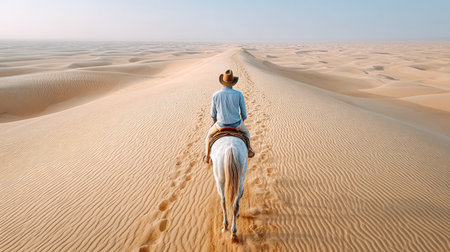 Cowboy Riding Horse Through Desert Dunesの素材