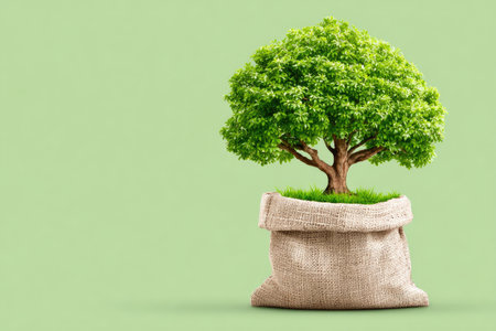 Small Green Tree in Eco-Friendly Burlap Bagの素材