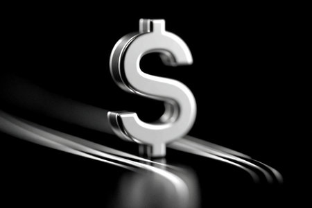 Polished Chrome Dollar Symbol with Abstract Light Trailsの素材