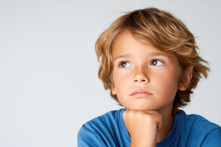 Thoughtful Kid Leaning on Fistの素材