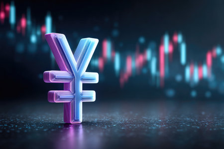 Futuristic Yen Currency Symbol with Financial Chartの素材