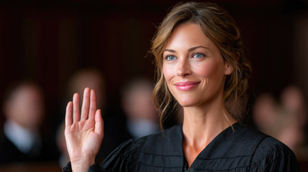Female Judge Taking Oath in Courtroomの素材