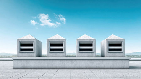 Four Rooftop Vents on Industrial Buildingの素材