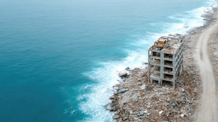 Abandoned Building by the Ocean Cliffの素材