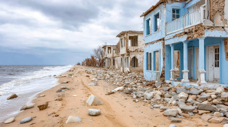 Ruined Buildings on a Desolate Coastlineの素材