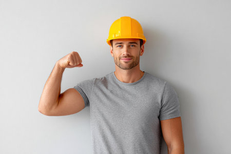 Confident Worker Showing Strengthの素材