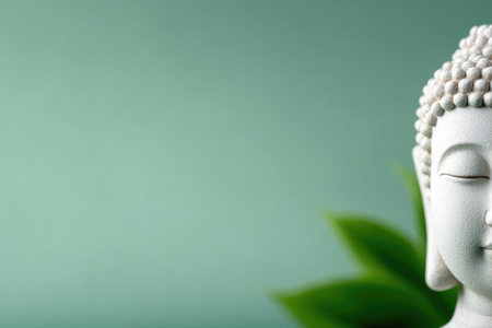 Minimalist White Buddha Statue with Green Backgroundの素材