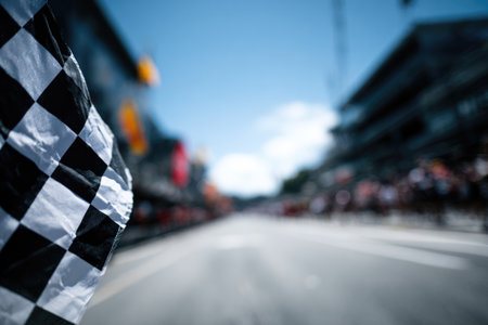 Close-Up of Checkered Flag at Racing Trackの素材