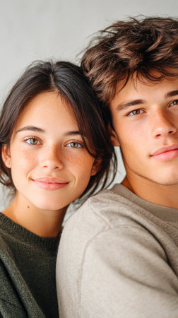 Close Portrait of Teen Siblings Smiling Togetherの素材