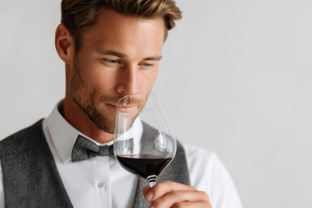 Man Smelling Red Wine in Glassの素材