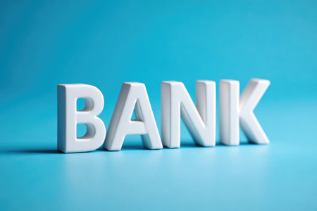 White BANK letters on blue backgroundの素材