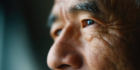 Elderly Man's Face Closeup with Wrinklesの素材