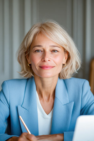 Mature Businesswoman Portrait in Blue Jacketの素材