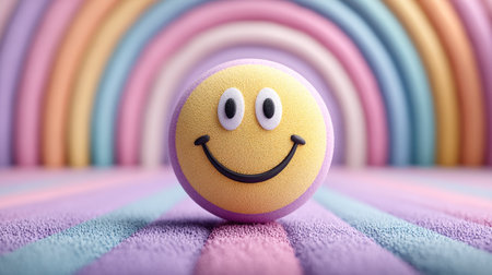 Smiley face with pastel rainbow backgroundの素材